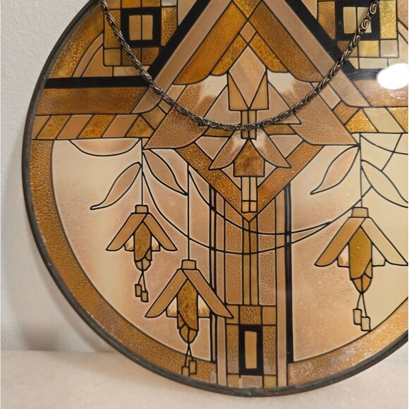Vintages MCM Stained Glass Style Hand painted Aztec Sun Catcher - Picture 5 of 10